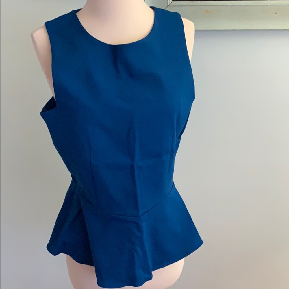 Brilliant blue, peplum sleeveless top. Large, Zara